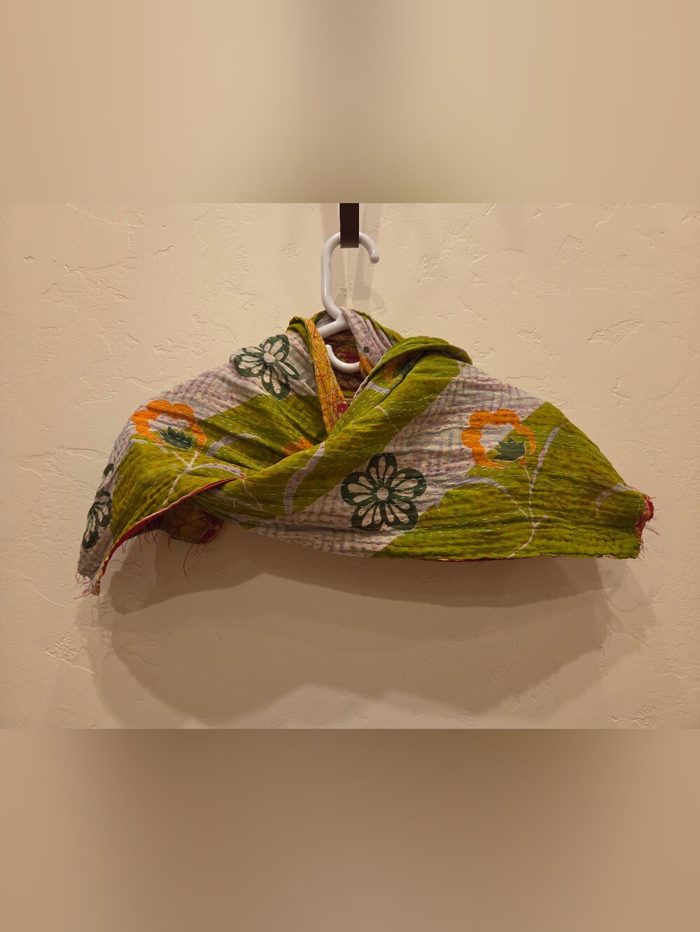 Handcrafted Green And Red Floral Kantha Scarf Shawl